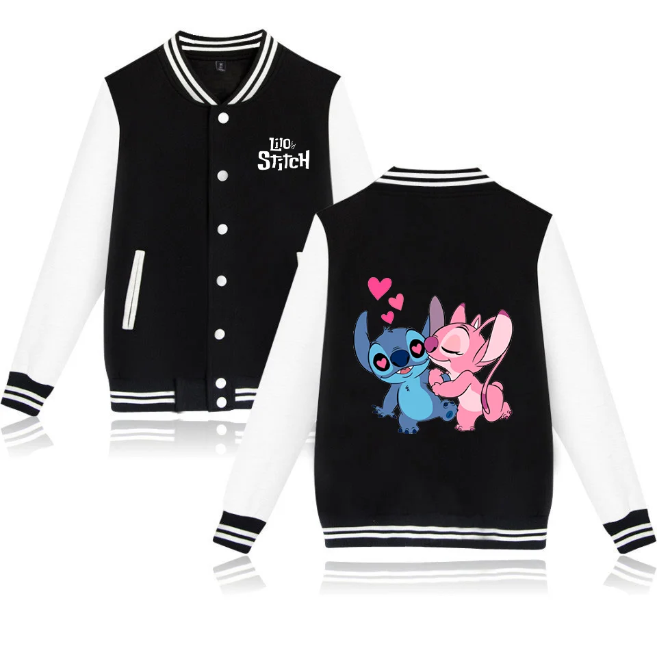 Color: Lavender, Size: M - Lilo Stitch Baseball Jacket Men Women Hip Hop Harajuku Jackets Streetwear Kids Boys Girls Loose College Coats