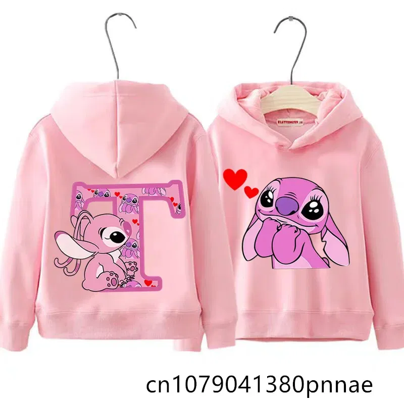 Color: Lavender, Kid Size: 18M - Girls Boys Lilo and Stitch Sportswear Hoodies Casual Fashion Sweatshirts Angel Letter AZ Anime Autumn/Winter Hoodie Kids Hoodies