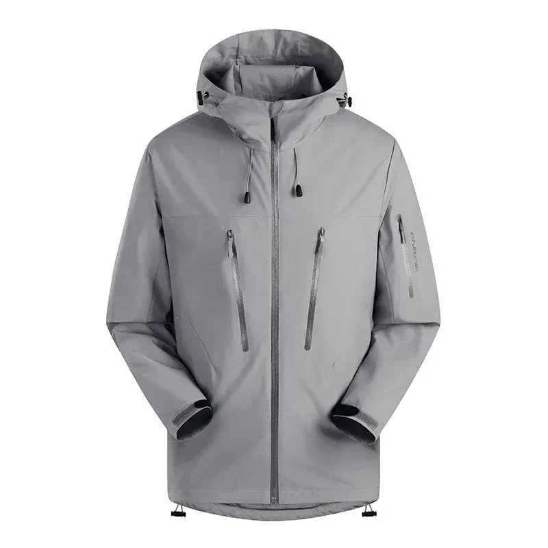 Color: Silver, Size: S - Spring Autumn Men's Windbreaker Fashion Outdoor Mountaineering Travel Windproof Waterproof Hooded Jacket Slim Fit Versatile Coat