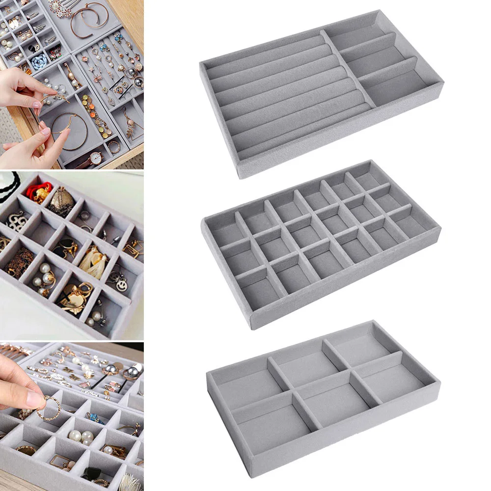 Color: Red - Velvet Jewelry Storage Box Necklace Stackable Display Tray Bracelet Earring Organizers DIY Handicrafts Drawer Box Organizer Box