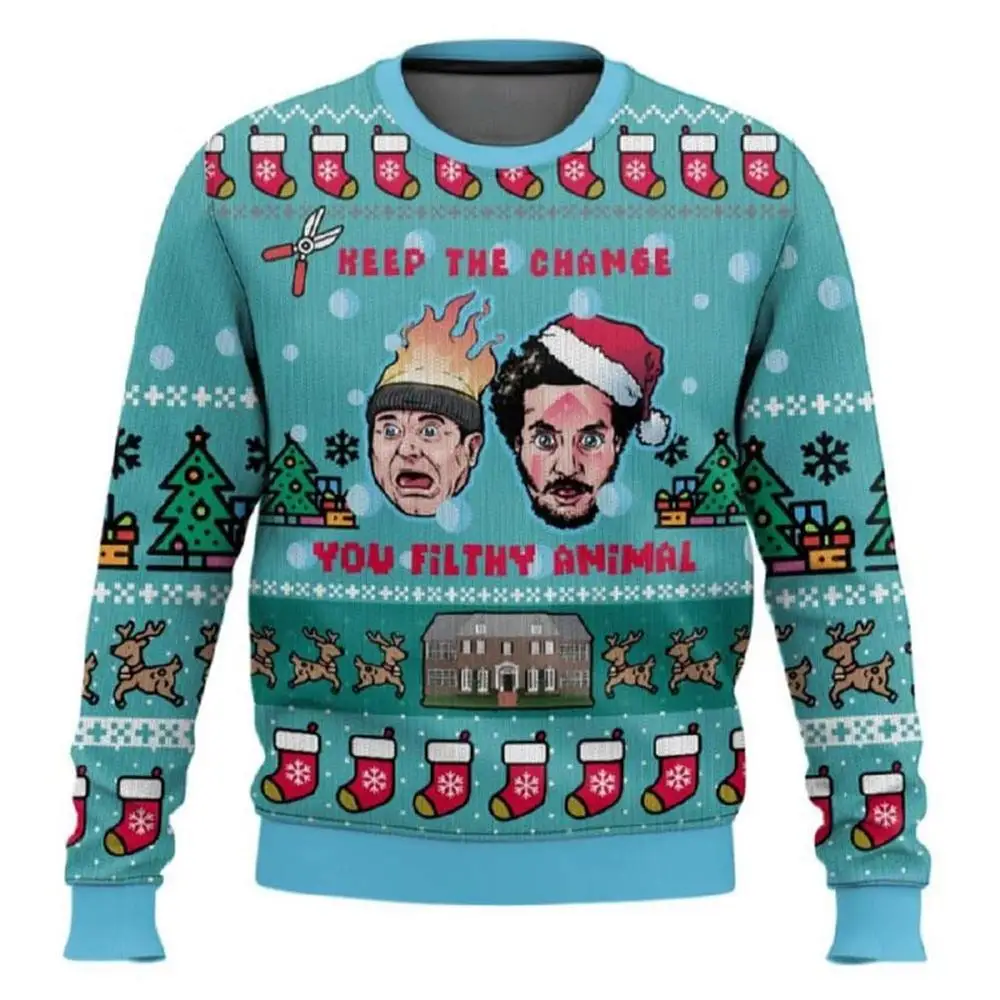 Color: Blue, Size: 4XL - New Style Sweatshirt For Spending Christmas Alone At Home Ugly Christmas Pullover 2026 Fashionable Casual Couple Sweatshirts