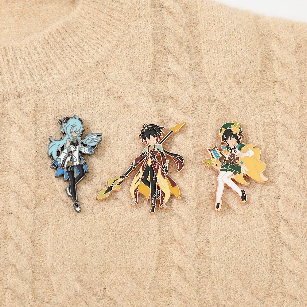 Metal color: Antique Copper Plated, Ships From: CHINA - Game Genshin Impact Enamel Brooch Cosplay Figure Kaeya Alberich Jewelry Badge Props Lapel Pins for Jacket Pins Jewelry