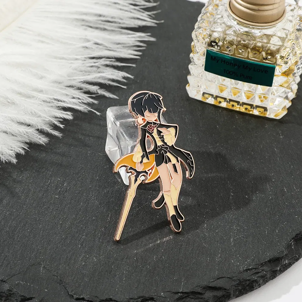 Metal color: Antique Copper Plated, Ships From: CHINA - Game Genshin Impact Enamel Brooch Cosplay Figure Kaeya Alberich Jewelry Badge Props Lapel Pins for Jacket Pins Jewelry