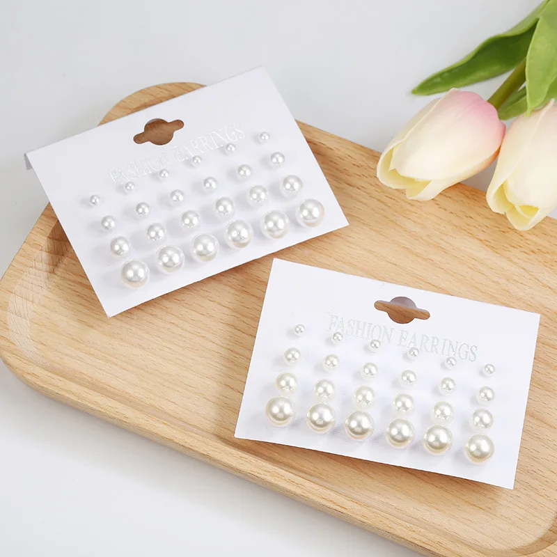 Metal Color: Light Yellow Gold Color - 12 Pairs White Simulated Pearl Earrings Set For Women Jewelry Big Small Ball Stud Ear Bijouteria Brincos Bijoux