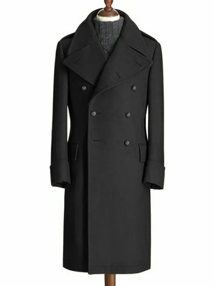 Color: black, Size: S - Windbreak Men's Jacket Wool Long Coat Lapel Double Breasted Men's Trench Coats Windbreakers Jackets Man Winter 2023 Martens Male