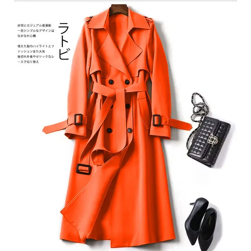 Color: Pink, Size: M - Autumn Winter Long Sleeve Trench Coat For Women 2024 Fashion Loose Office Lady Long Outerwears Jacket Coats Female Clothing