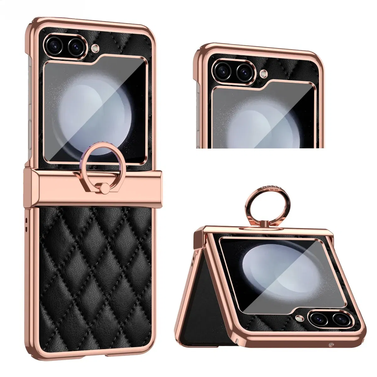 Color: Blue, Material: Canvas - For Ring Holder Hinge Protection Leather Case For Samsung Galaxy Z Flip 5 5G Small Fragrant Wind Shockproof Cover for Z Flip5