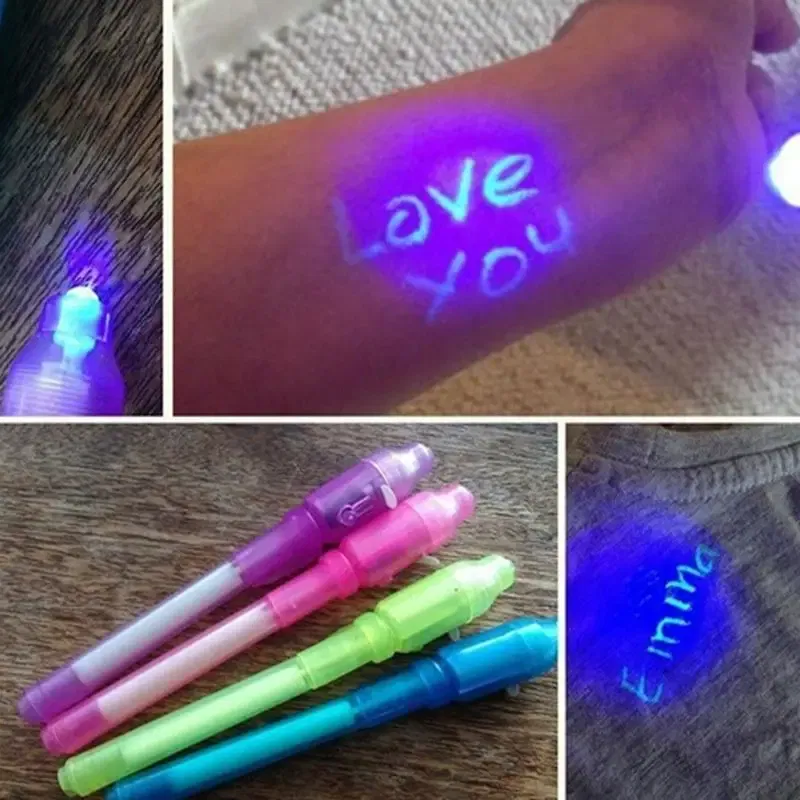 Color: black - Luminous Light Pen Magic Purple 2 In 1 UV Black Light Combo Drawing Invisible Ink Pen Learning Education Toys for Child