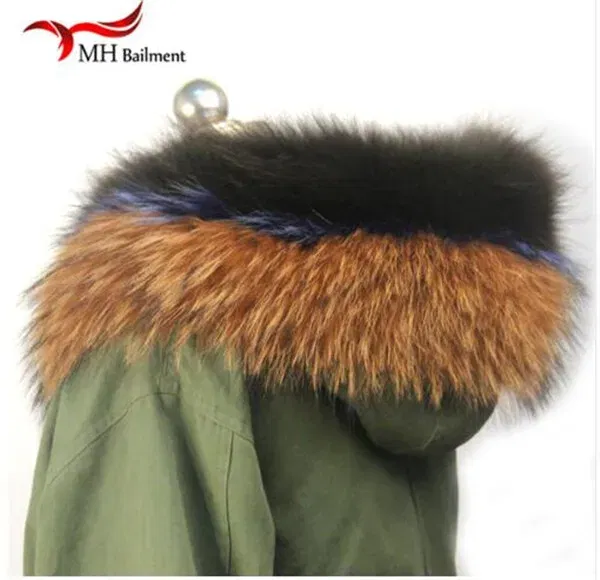 Color: Blue, Size: M - 100% Real Raccoon Fur Scarf Coat Collar Ladies Winter Luxury Authentic Raccoon Warm Neck Shawl Coat Collar Furry Shawl Women