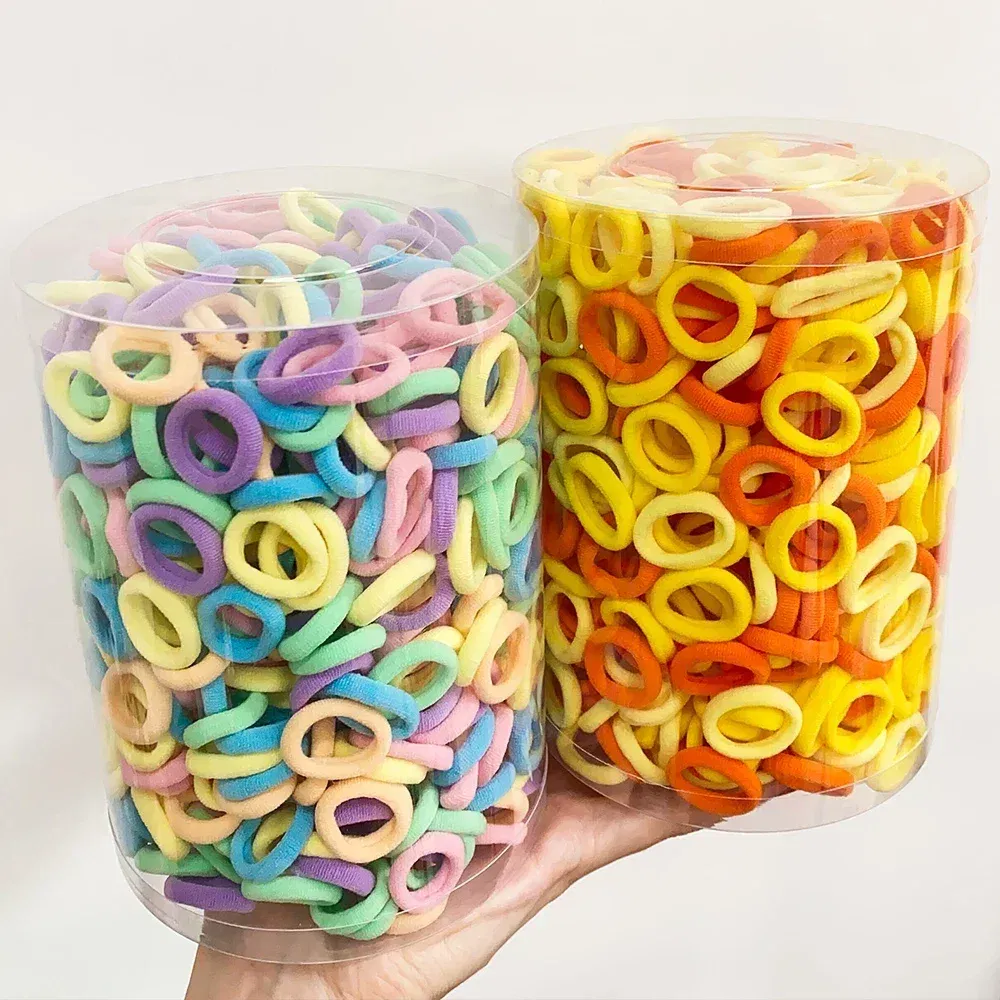 Color: Yellow - 100PCS Colorful Basic Nylon Ealstic Hair Ties for Girls Ponytail Hold Scrunchie Rubber Band Kid Fashion Hair Accessories