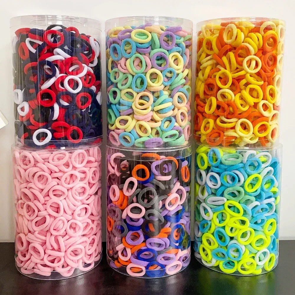 Color: Yellow - 100PCS Colorful Basic Nylon Ealstic Hair Ties for Girls Ponytail Hold Scrunchie Rubber Band Kid Fashion Hair Accessories