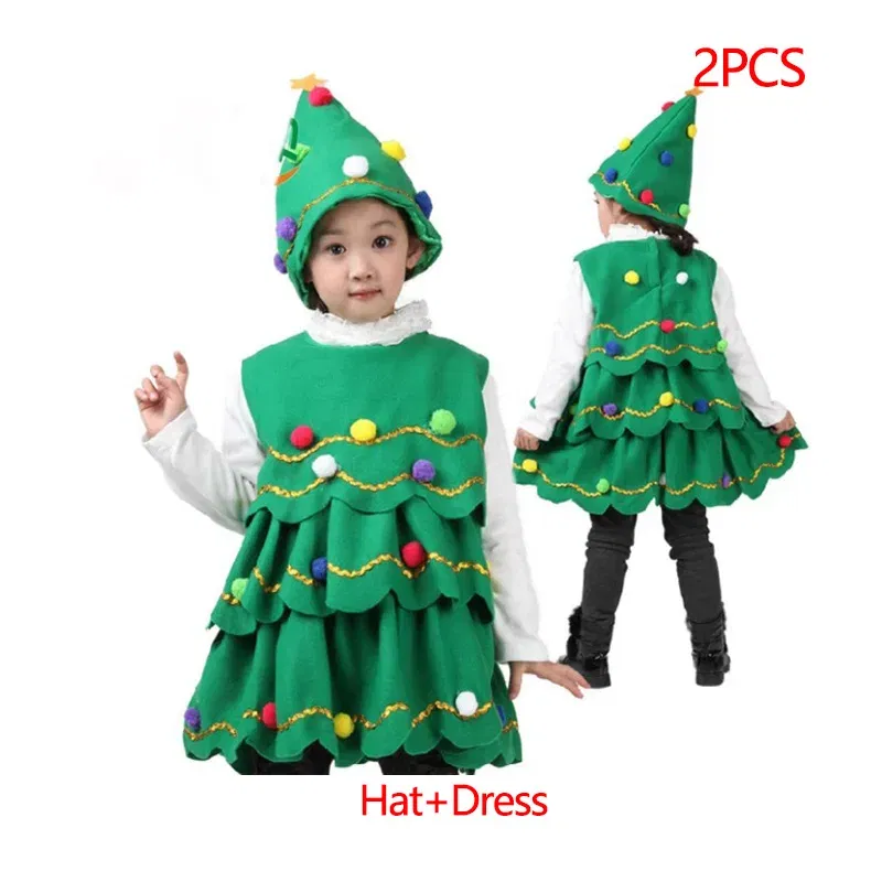 Color: Coffee, Kid Size: 13 - New Year Kids Santa Claus Costume Green Elf Cosplay Christmas Carnival Party Fancy Dress for Girls Boys Red Xmas Clothes Set