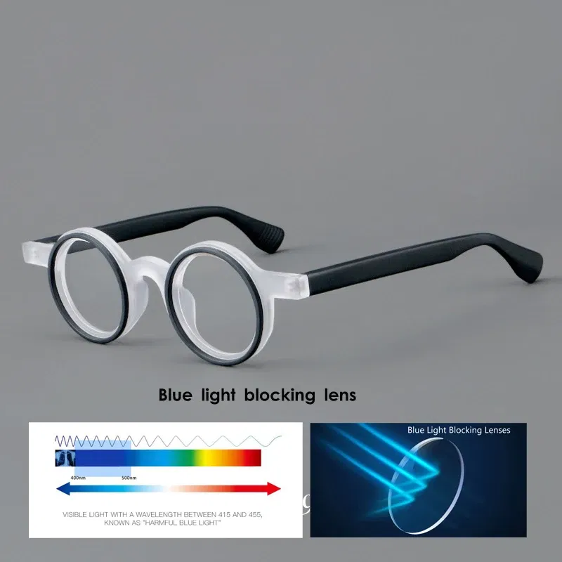 Frame Color: black, Eye Prescription: +450 - VCKA Round Acetate Photochromic Reading Glasses Frame Men Prescription Anti-blue Eyeglasses Women Custom Eyewear +0.50 to+6.0