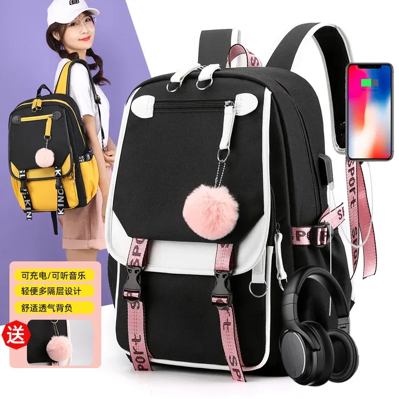 Color: Blue - Anime Hedwig Night Owl Backpack Nylon School Book Student Travel Bags Laptop Casual USB Port Messenger Bag