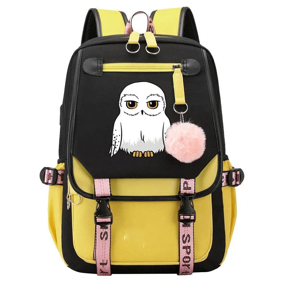 Color: Blue - Anime Hedwig Night Owl Backpack Nylon School Book Student Travel Bags Laptop Casual USB Port Messenger Bag