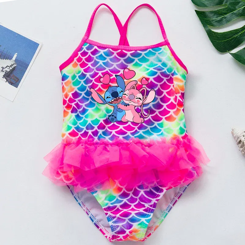 Color: Silver, Kid Size: 6M - Lilo Stitch Girl Swimsuit Summer One-Piece Swimwear Beachwear Pool Mermaid Fish Scale Print Bikini Bathing Outfit Swimming Wear