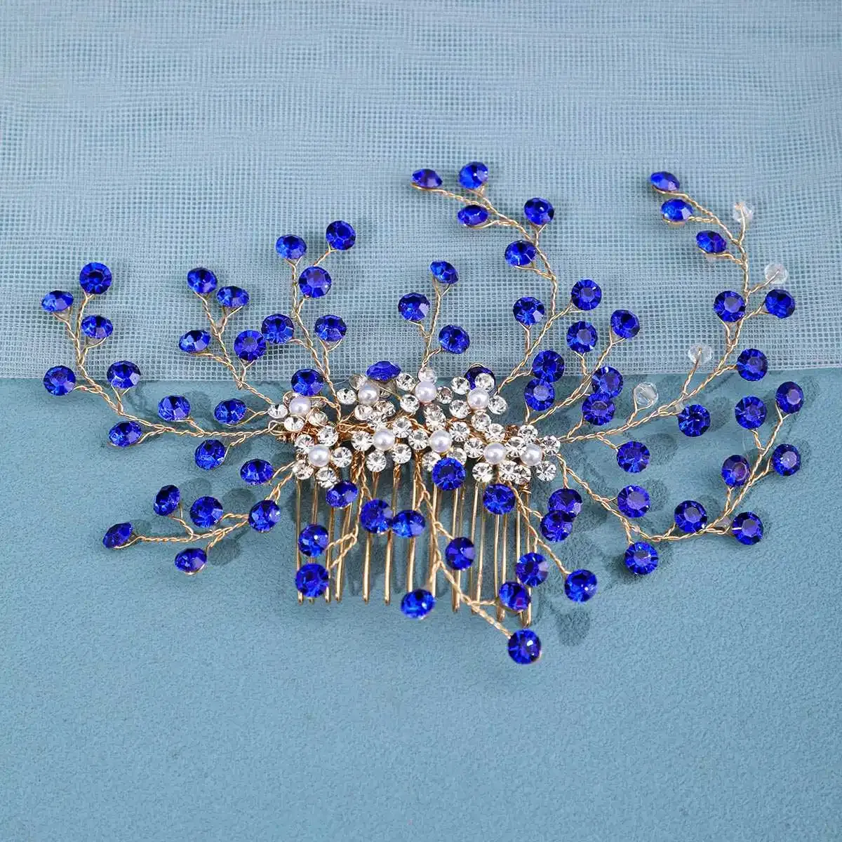 Metal color: Pure Gold Color - Luxury Rhinestone Hair Comb Clip Pin Headband Tiara For Women Party Prom Bridal Wedding Hair Accessories Jewelry Comb Clip Tiara