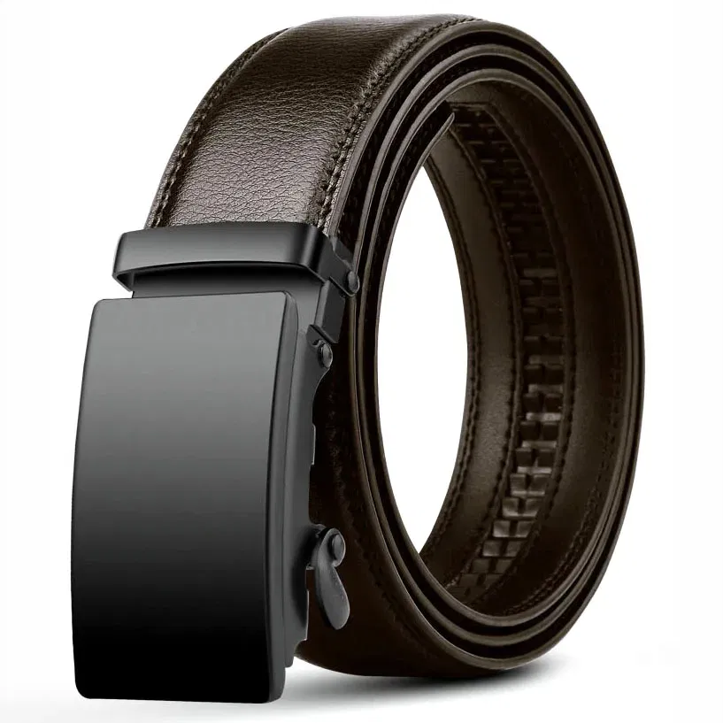 Color: black, Belt Length: 110cm - Famous Brand Business Belt Men Top Quality PU Luxury Leather Waist Strap Black Male Automatic Buckle Jeans Belts for Men