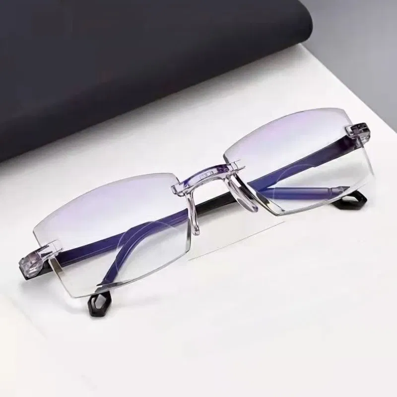 Eye Prescription: +350, Frame Color: WHITE - New Blue Light Blocking Scratch Resistant Bifocal Reading Glasses for Both Men Women Universal Frameless Design Power 0 To +4.0
