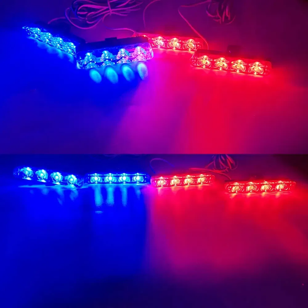 Emitting Color: DEEP BLUE - 4 In 1 Red Blue Emergency Strobe Lights Police Lights 12V With Wireless Remote Control Flash Grille Light for Cars Truck Van SUV