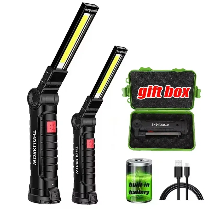 Emitting Color: Yellow - COB LED Work Light Dimmable USB Rechargeable LED Flashlight Inspection Lamp With Magnetic Hook Power Bank 18650 Battery Torch