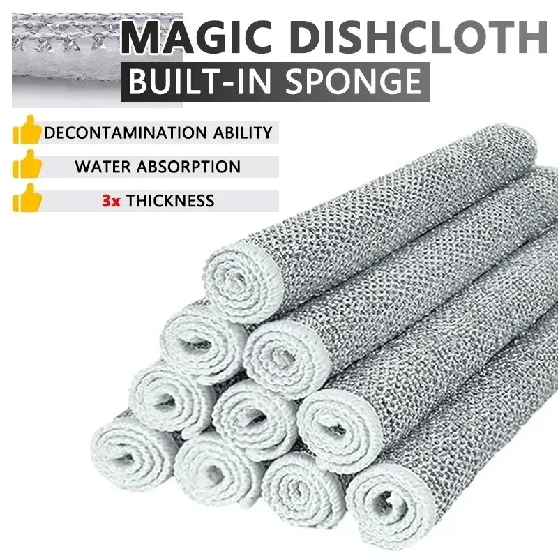 Color: Red, Specification: 5pcs - Magic Cleaning Cloth Multipurpose Wire Miracle Cleaning Cloth Innovative Dishwashing Net Hand Towel for Kitchen Dishwashing Grid