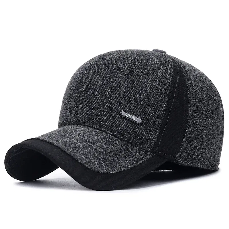 Color: LIGHT GRAY, Size: Adjustable - Auturnn Thick Warm Men Winter Baseball Cap With Ear Flaps, Ideal choice for Gifts