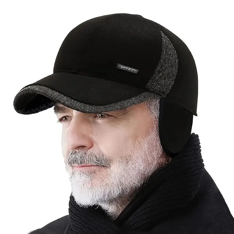 Color: LIGHT GRAY, Size: Adjustable - Auturnn Thick Warm Men Winter Baseball Cap With Ear Flaps, Ideal choice for Gifts