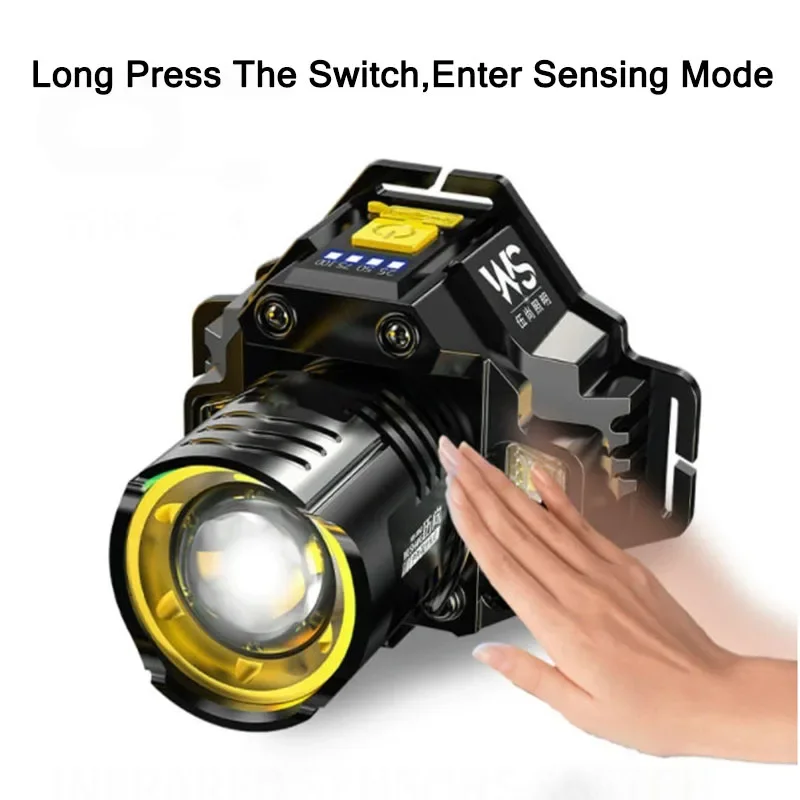 Powerful LED Headlamp Motion Sensor Headlight 18650 Rechargeable COB Head Flashlights High Power Head Lamp Fishing Headlight