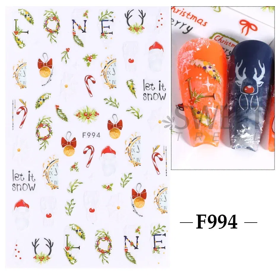 Color: Neo Chrome - 5D Embossed Elk Nail Art Sticker Cute Christmas Winter Santa Claus Snowflake Gingerbread Man Engraved Slider Manicure Decoration