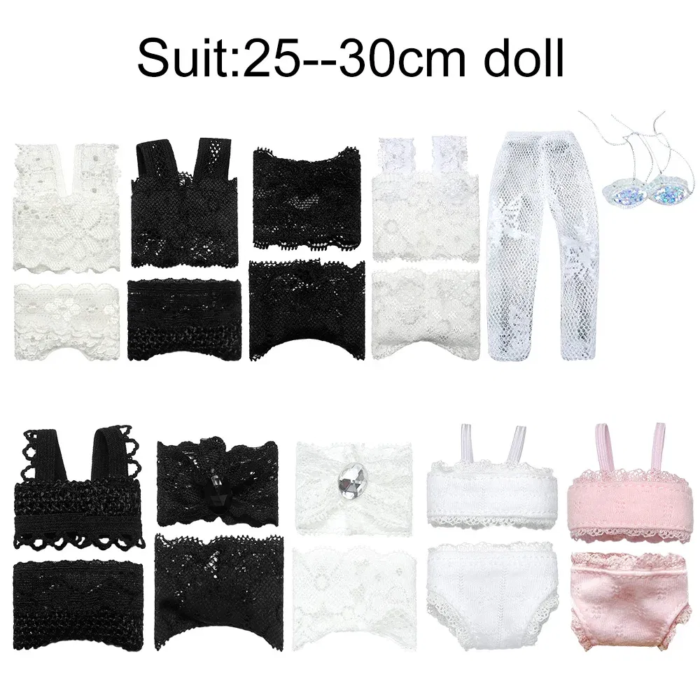 Color: Black - 1Set Soft Lace Underwear Bra Briefs For 30CM Doll 1/6 Knickers For Blythe 1/6 BJD Dolls Top Underpant For Dollhouse Kids Toy