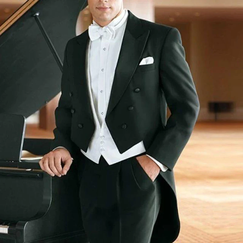 Color: Beige, Size: M - Formal Solid Men Suits Black Chic Prom Party Concert Male Clothing Fashion Groom Wedding Tailcoat 3 Piece (Jacket+Vest+Pants)