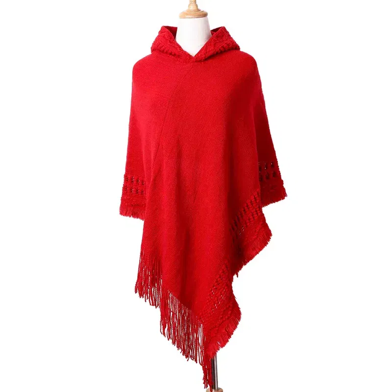 Color: BROWN, Size: One Size - New Women Ladies Tassel Cape Coat Fringe Poncho Oblique Stripe Coat Bohemian Shawl Scarf