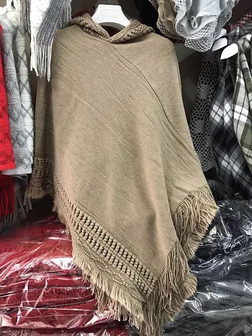 Color: BROWN, Size: One Size - New Women Ladies Tassel Cape Coat Fringe Poncho Oblique Stripe Coat Bohemian Shawl Scarf
