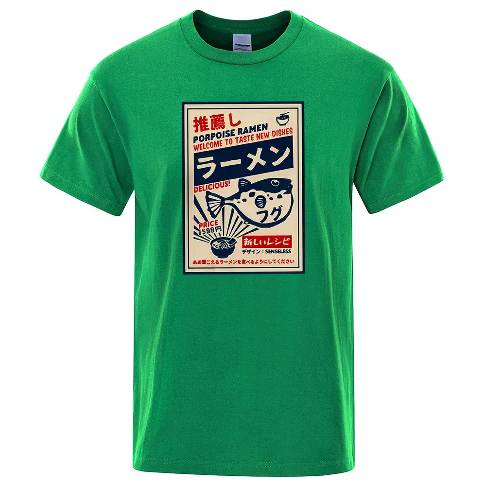 Color: GRAY, Size: XXL - Puffer Fish Ramen Japanese Menu Poster Tshirt Men Funny Fashion Tee Clothes Comfortable Oversize T Shirt Casual Cotton T-Shirts