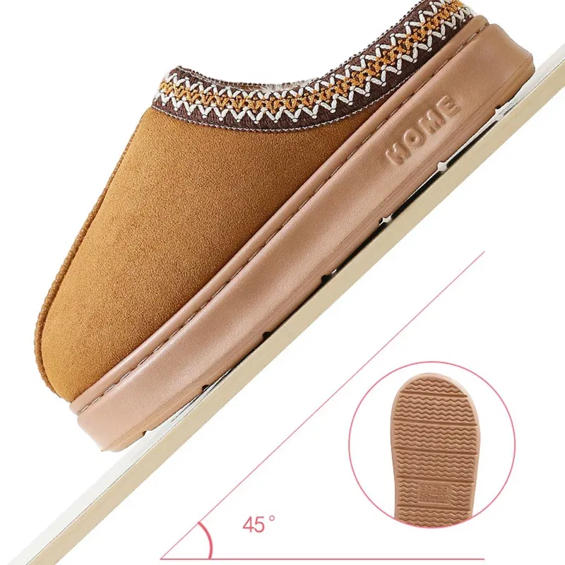 Color: black, Shoe Size: 38-39 - Comfort Thick Bottom Cotton Slippers Women 2025 Winter Warm Thick Plush Non Slip Furry Clogs Shoes Embroidery Suede Snow Boots