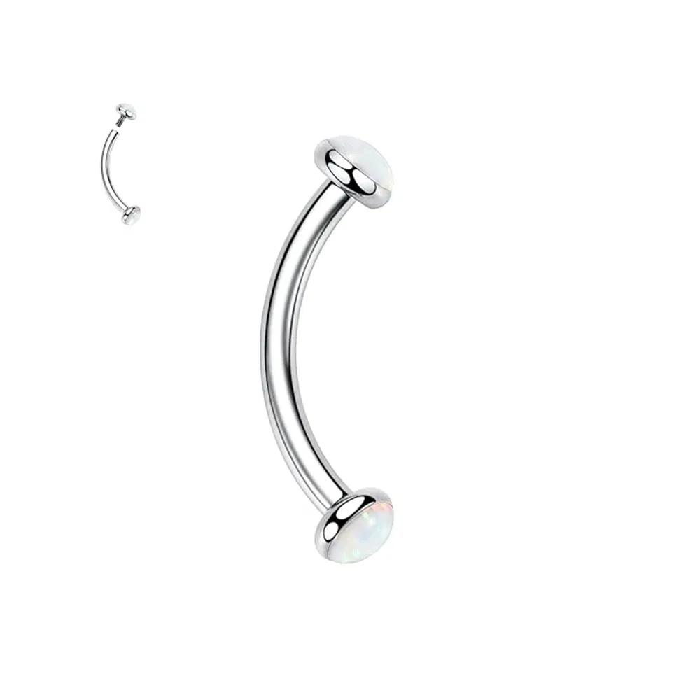 Metal color: Blue white zinc plated, Main Stone Color: Red - 3/4/5mm Opal Steel Eyebrow Ring Internally Threaded 6mm -14mm Bar Curved Barbell Monroe Lip Stud Ear Tragus Piercing