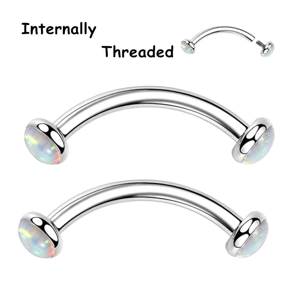 Metal color: Blue white zinc plated, Main Stone Color: Red - 3/4/5mm Opal Steel Eyebrow Ring Internally Threaded 6mm -14mm Bar Curved Barbell Monroe Lip Stud Ear Tragus Piercing