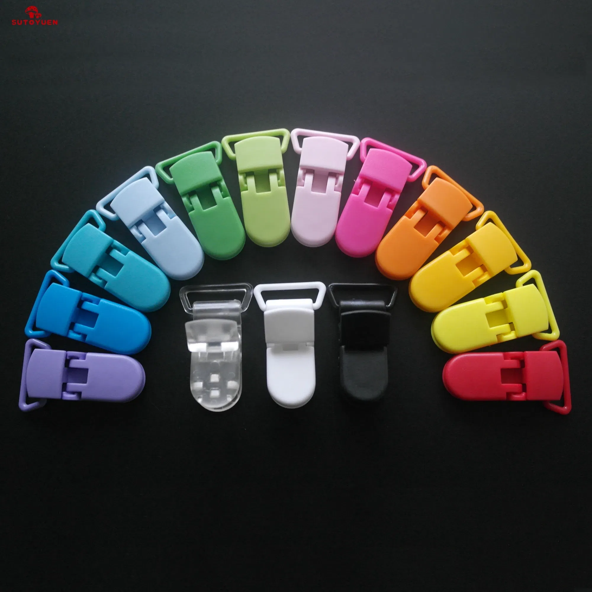 Color: Blue - Sutoyuen 40pcs Hot D Shape Kam Plastic Pacifier Clips Plastic Baby Soother Dummy Suspender Chain Holder Clips for 20mm Ribbon