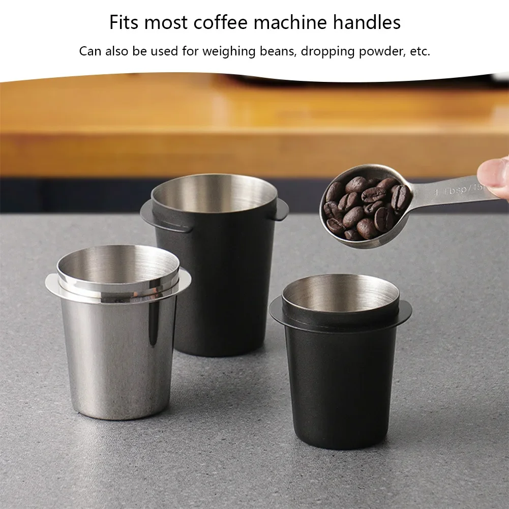 Color: WHITE - Coffee Dosing Cup 51/54/58mm Coffee Bean Measuring Cups Stainless Steel Replacement Cafe Barista Tool for Espresso Machine