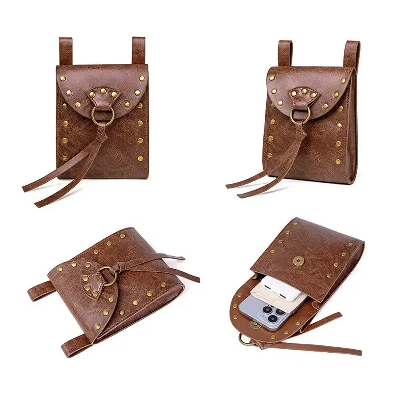 Color: black - Medieval Retro Waist Bag Viking Style Hanging Belt Coin Purse Knight Fanny Pack Portable Men Women Money Pouch Costume Props