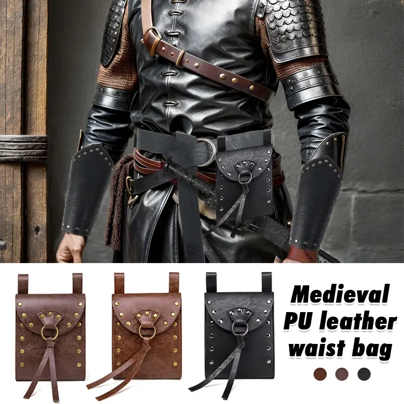 Color: black - Medieval Retro Waist Bag Viking Style Hanging Belt Coin Purse Knight Fanny Pack Portable Men Women Money Pouch Costume Props