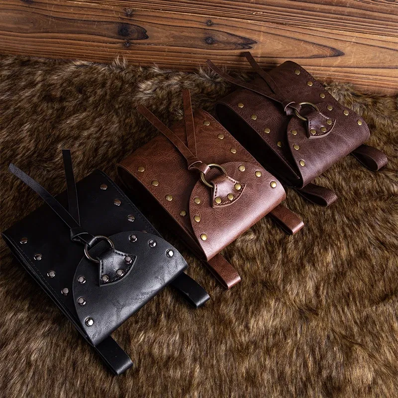 Color: black - Medieval Retro Waist Bag Viking Style Hanging Belt Coin Purse Knight Fanny Pack Portable Men Women Money Pouch Costume Props
