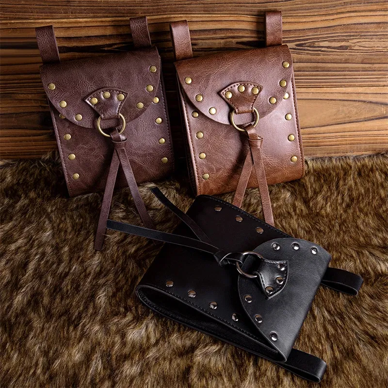 Color: black - Medieval Retro Waist Bag Viking Style Hanging Belt Coin Purse Knight Fanny Pack Portable Men Women Money Pouch Costume Props