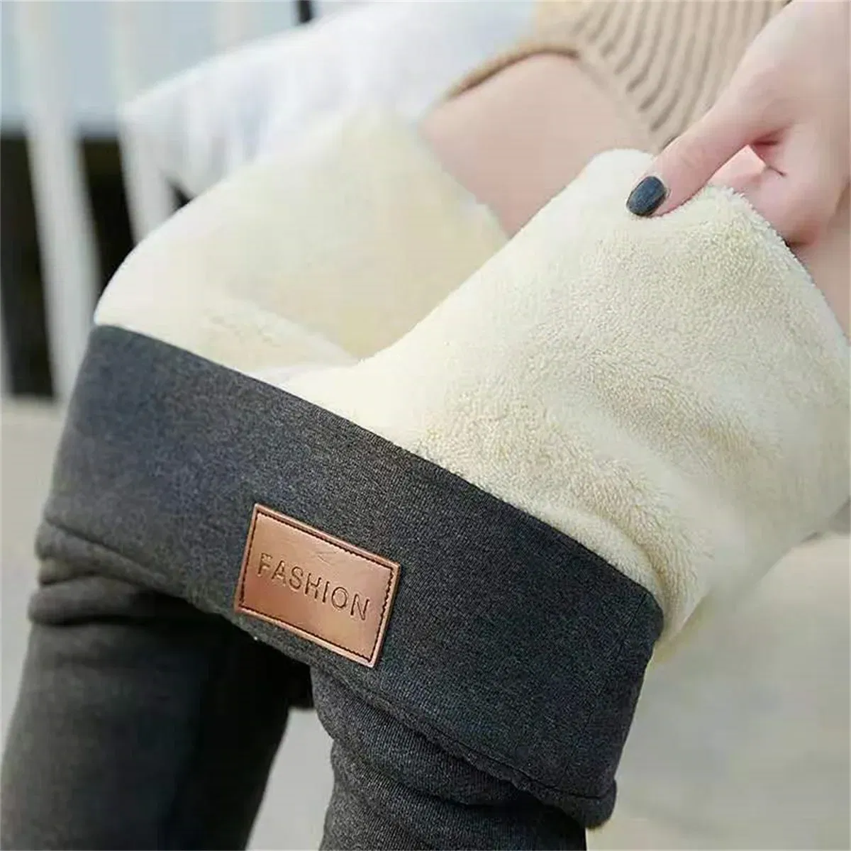 Color: Dark Grey, Size: XXL - Winter Women Leggings Solid Warm Leggings Thicken Lambwool Hight Waist Fleece Keep Butt Lift High Stretchy Walking Pants Pocket