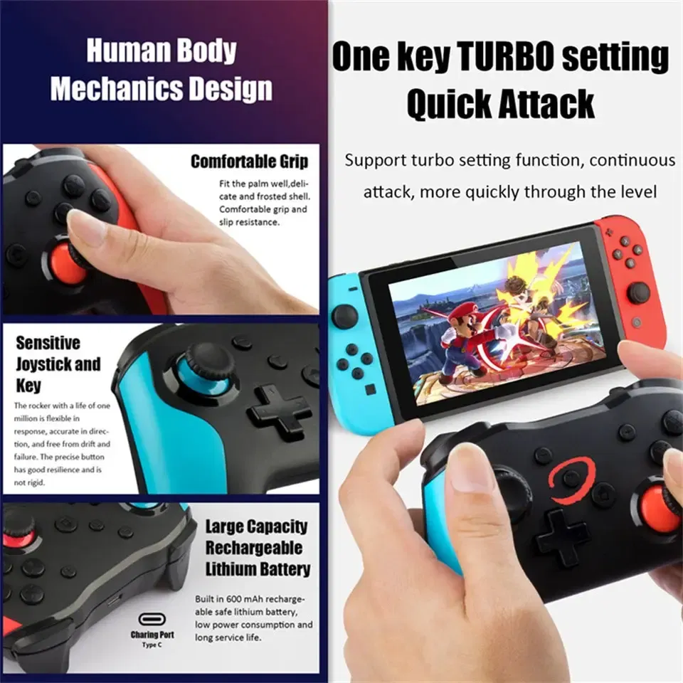 Color: Green - GAMINJA NS009 Bluetooth Game Controller Wireless Gamepad For Nintendo Switch Console PS3 PC Windows 7 10 Dual Vibration Joystick
