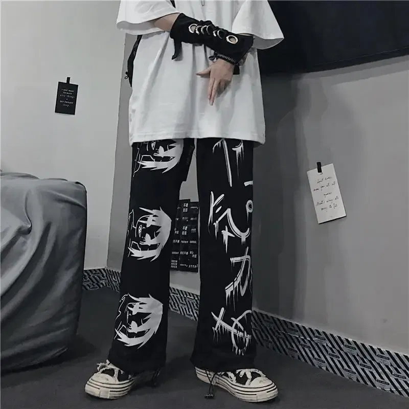 Color: black, Size: M - Black Japenese Printed Anime Y2k Sweatpants Male Streetwear Wide Leg Oversize Baggy Pants Casual Sport Causl Trousers Men 2023