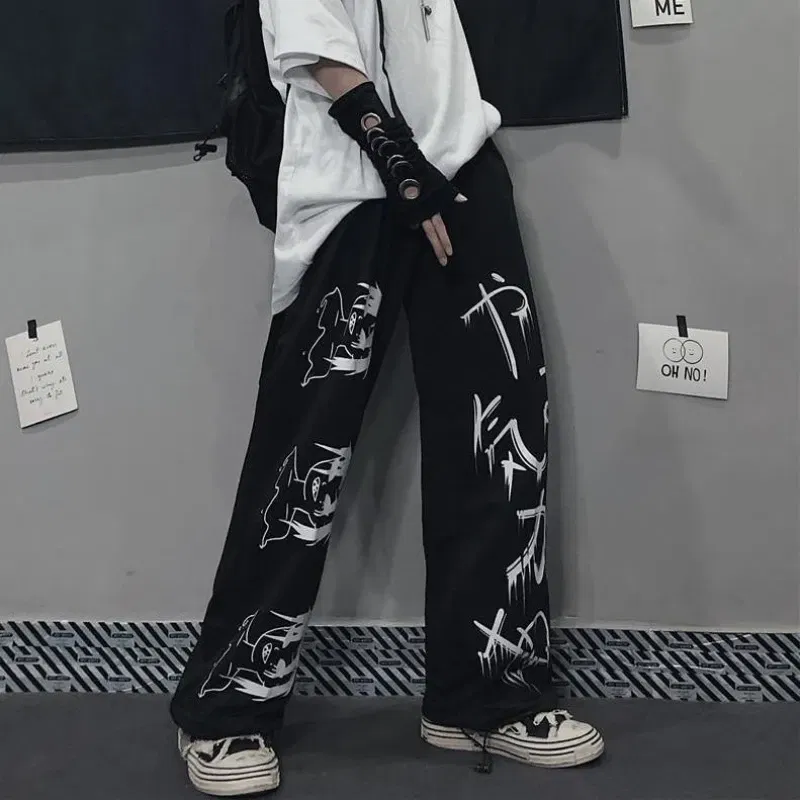 Color: black, Size: M - Black Japenese Printed Anime Y2k Sweatpants Male Streetwear Wide Leg Oversize Baggy Pants Casual Sport Causl Trousers Men 2023
