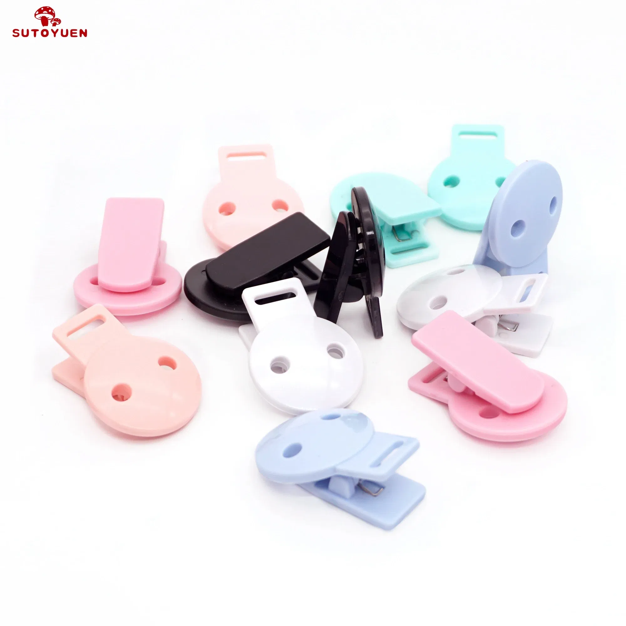 Color: Pink - Sutoyuen 20pcs Round Head Pacifier Clip Soother Holder For DIY Beads Baby Dummy Chain Plastic Pacifier Clips Baby Accessories