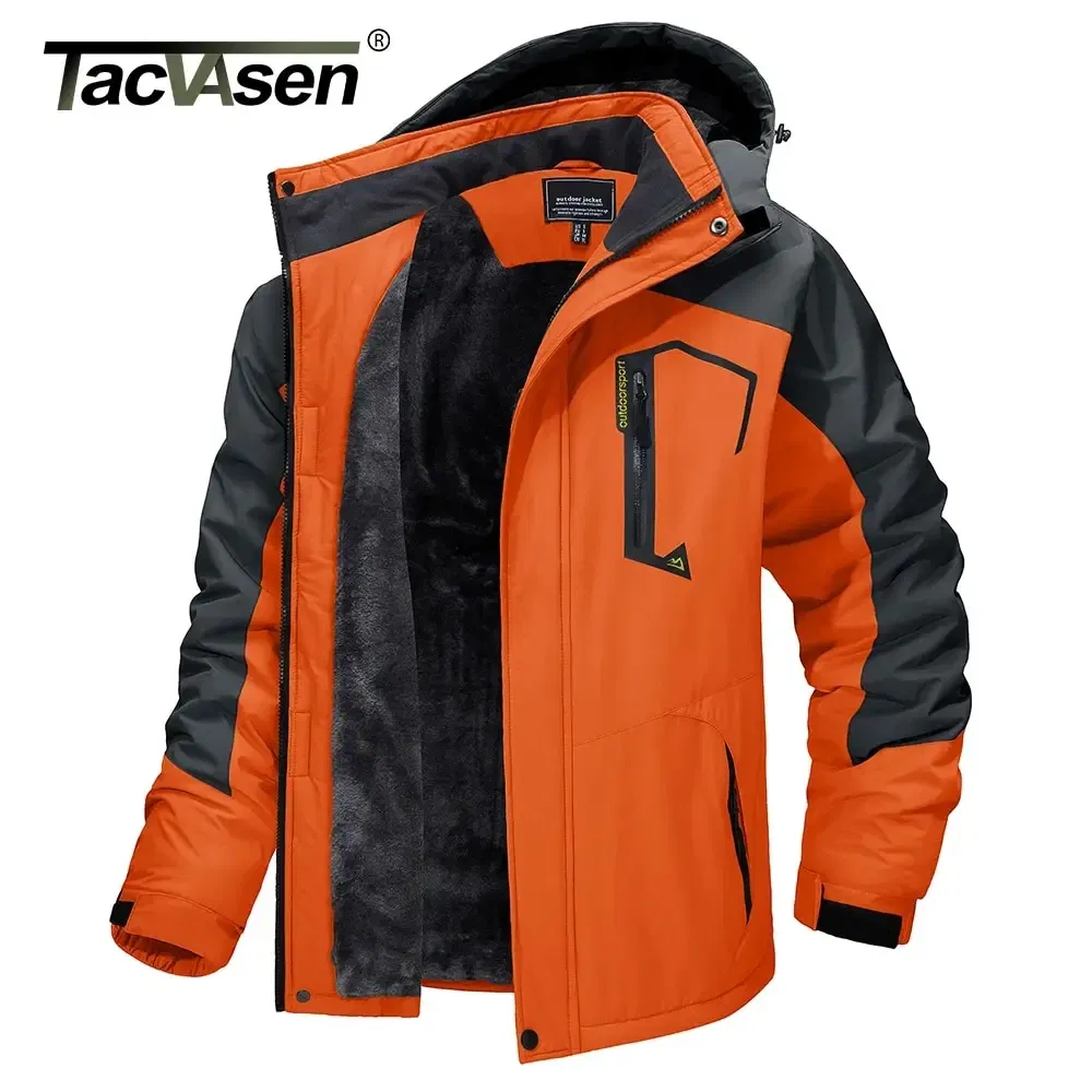 Size: 6XL, Color: Yellow - TACVASEN Winter Mens Skiing Jacket Hood Waterproof Hiking Fishing Travel Fleece Jacket Snowboard Coats Outdoor Parka Windbreaker